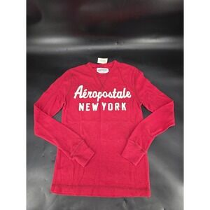 NWT Y2K Aeropostale Red Long Sleeve Thermal Script Graphic Mens Small Shirt